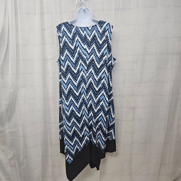 Avenue Blue White Chevron Aztec Sleeveless Midi Dress Beaded Boho 22/24 - Picture 8 of 13